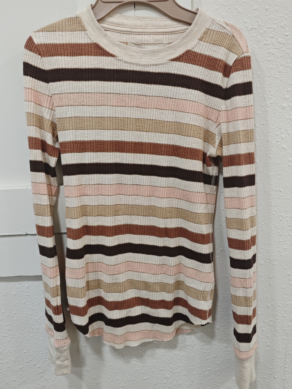 Aerie Striped Ribbed Top in Cream and Brown Tones